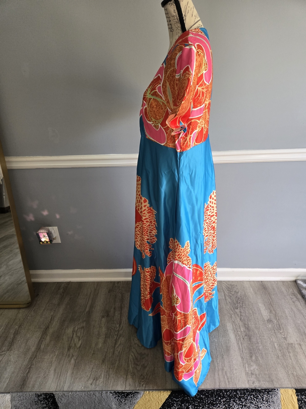 Turquoise Floral V-Neck Maxi Dress - Picture 4 of 8